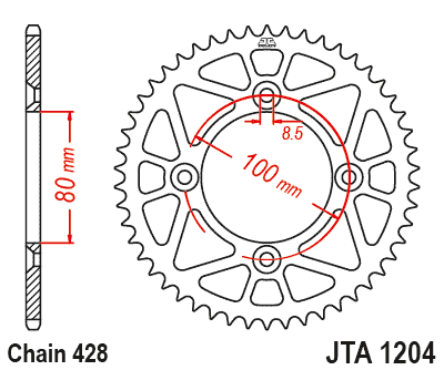 Aluminium-Ketten Rad JT JTA 1204-49RED 49)T, nt((428 rot