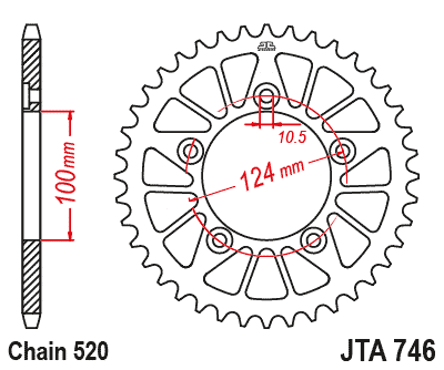 Aluminium-Ketten Rad JT JTA 746-44BLK 46)T, nt((520 schwarz